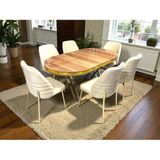 Msy Home 6 Kişilik Monaco Stil Gold Çizgili Yönsüz Kumaş Modern Yemek Odası Seti - Bej