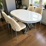 Msy Home 6 Kişilik Nova White Krom Beyaz Masa Krem Renk Modern ve Şık Yemek Masası Takımı - krem 6 lı