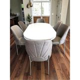 Msy Home 6 Kişilik Nova White Krom Beyaz Masa Yönsüz Kumaş Modern ve Şık Yemek Masası Takımı - Cappuccino