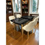 Msy Home 6 Kişilik Premium Seri Gold Detaylı Krem Renk Siyah Mermer Desenli Kelebek Masa Modern Şık Set - Bej