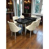 Msy Home 6 Kişilik Premium Seri Krom Detaylı Gri Renk Siyah Mermer Desenli Kelebek Masa Modern Şık Set - Bej