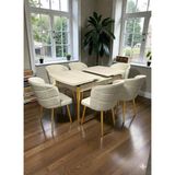 Msy Home 6 Kişilik Selin Serisi Gold Kelebek Traverten Kelebek Yemek Masası Takımı - Bej