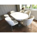 Msy Home 6 Kişilik Serya Beyaz Oval Masa Krom Ayak Yönsüz Kumaş Modern ve Şık Yemek Odası Takımı - Krem