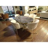 Msy Home 6 Kişilik Serya Ironi Oval Masa Gold Ayak Yönsüz Kumaş Modern ve Şık Yemek Odası Takımı - Bej