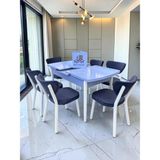 Msy Home Alva 6 Kişilik Yemek Masası Takımı Baby Face Kumaş Beyaz 80X130 cm Mdf Masa Beyaz Iskelet Modern ve Şık - Gri
