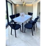 Msy Home Alva 6 Kişilik Yemek Masası Takımı Baby Face Kumaş Beyaz 80X130 cm Mdf Masa Siyah Iskelet Modern ve Şık - Antrasit