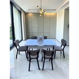 Msy Home Alva 6 Kişilik Yemek Masası Takımı Baby Face Kumaş Beyaz 80X130 cm Mdf Masa Siyah Iskelet Modern ve Şık - Cappuccino
