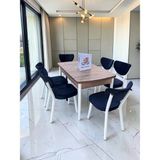 Msy Home Alva 6 Kişilik Yemek Masası Takımı Baby Face Kumaş Çam 80X130 cm Mdf Masa Beyaz Iskelet Modern ve Şık - Antrasit