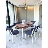 Msy Home Alva 6 Kişilik Yemek Masası Takımı Baby Face Kumaş Çam 80X130 cm Mdf Masa Beyaz Iskelet Modern ve Şık - Gri
