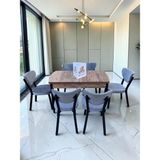 Msy Home Alva 6 Kişilik Yemek Masası Takımı Baby Face Kumaş Çam 80X130 cm Mdf Masa Siyah Iskelet Modern ve Şık - A.Gri