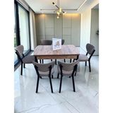 Msy Home Alva 6 Kişilik Yemek Masası Takımı Baby Face Kumaş Çam 80X130 cm Mdf Masa Siyah Iskelet Modern ve Şık - Cappuccino