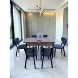 Msy Home Alva 6 Kişilik Yemek Masası Takımı Baby Face Kumaş Çam 80X130 cm Mdf Masa Siyah Iskelet Modern ve Şık - Gri