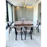 Msy Home Alva 6 Kişilik Yemek Masası Takımı Baby Face Kumaş Çam 80X130 cm Mdf Masa Siyah Iskelet Modern ve Şık - Krem