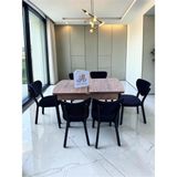 Msy Home Alva 6 Kişilik Yemek Masası Takımı Baby Face Kumaş Çam 80X130 cm Mdf Masa Siyah Iskelet Modern ve Şık