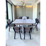 Msy Home Alva 6 Kişilik Yemek Masası Takımı Baby Face Kumaş Traverten 80X130 cm Mdf Masa Siyah Iskelet Modern ve Şık - Cappuccino