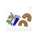 M&T WORKSHOP 10'lu Paket Ahşap Boyama Gökkuşağı Bulutlar Mandala Çocuk Et (10 FIRÇA 5 BOYA)