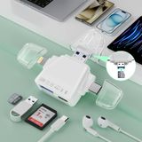 MTAKYA 7-IN-1 USB3.0 Yıldırım+USB C+USB A SD/TF/Micro SD Hafıza Kartı Okuyucu iPhone 15 14 13/iPad/Android/Samsung/PC/Kamera/Sabit Disk/Flash Sürücü/Tip-C Kulaklık Ses Adaptörü/Klavye/Fare-60W Şarj