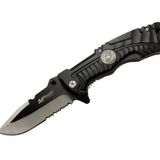 Mtech 4-12-2 Siyah Kurtarma / Kamp Çakısı 21cm- Yarı Otomatik, Testere Detaylı, Cam Kırma Aparatlı, Kemerlikli