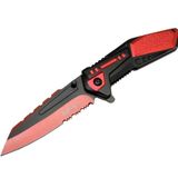 Mtech 4173 Kırmızı Kamp Çakı 21CM - Yarı Otomatik, Kemerlikli, Testere Detaylı