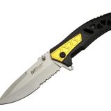 Mtech 4191 Sarı Kamp Çakı 21cm - Yarı Otomatik, Kemerlikli, Testere Detaylı, Desenli Sap