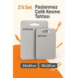 mtemin 2 'li set Paslanmaz Çelik Kesme Tahtası Antibakteriyel Yüzey Üst Düzey Kalite