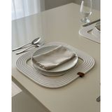 Mtg Jüt Tasarım El Emeği Doğal Jüt Kordon Halattan 6 Adet Kare Mdel Supla Yemek Masası Tabak Altlığı Amerikan Servis - 30 x 30 - Kırık Beyaz