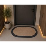 Mtg Jüt Tasarım Jüt Kordon Halattan Elemeği Kapı Önü/banyo/antre/hol/balkon/paspas/halı - Bej - Siyah - 100 x 150 cm