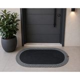 Mtg Jüt Tasarım Jüt Kordon Halattan Elemeği Kapı Önü/banyo/antre/hol/balkon/paspası ve Halısı - Siyah - Beyaz - 50 x 90 cm