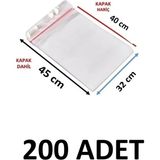 MTKardeşler 200 Adet 32 x 40+5 cm Yapışkanlı Şeffaf Opp Poşet