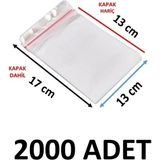 MTKardeşler 2000 Adet 13X17 cm Şeffaf Yapışkanlı Jelatin Poşet