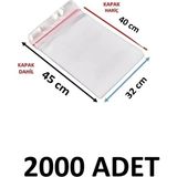 MTKardeşler 2000 Adet 32 x 40+5 cm Yapışkanlı Şeffaf Opp Poşet
