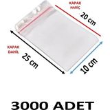 MTKardeşler 3000 Adet 10X20+5 cm Şeffaf Yapışkanlı Jelatin Poşet