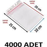 MTKardeşler 4000 Adet 10X20+5 cm Şeffaf Yapışkanlı Jelatin Poşet