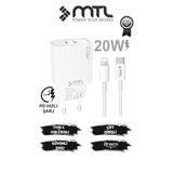MTL 20W Ultra Hızlı Çift Çıkış Type-C + USB Adaptör + Type-C to iPhone Lightning Kablo Şarj Seti MT1750 Beyaz ile uyumlu