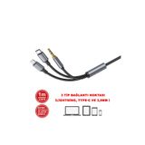 MTL Type-C iPhone Lightning To 3.5mm Aux Kumaş Örgülü Ses Kablosu 3 in 1 Stereo Destekli MT2811 ile uyumlu