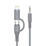 MTL Type-C ve iPhone Lightning To 3.5mm Aux Dolanmaz Silikon Ses Kablosu 2 in 1 Stereo OTG MT2812 Gri ile uyumlu