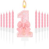 MTLEE 1. doğum günü mumu pembe Glitter mutlu doğum günü mumları kız numarası mumlar doğum günü pastaları yay doğum günü süslemeleri prenses mum 10 uzun ince Cupcake mum parti için