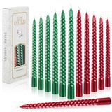 MTLEE 12 Adet 10 İnç Noel Konik Mumlar Bükülmüş Şamdanlar Uzun Spiral Konik Mumlar Kokusuz Mum Çubukları veya Akşam Yemeği Yemek Masası Düğün Partisi Noel Dekorasyonu, Kırmızı ve Yeşil