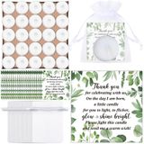 MTLEE 50 Set Baby Shower Mum Şekeri Misafirler için 50 Adet Çay Işık Mum ve 50 Teşekkür Etiketi ve Bebek Duşları için 50 İade Hediye Çantası Dahil Cinsiyet Gösteren Parti Hediyeleri (Beyaz, Yapraklar)