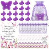 MTLEE 50 Set Kelebek Bebek Duş Parti Hediyeleri Misafirler için 50 Kelebek Çay Işıkları Mum 50 Teşekkür Kartları Çantalı Kelebek Bebek Duş Süslemeleri Cinsiyet Gösterimi İade Hediyesi (Mor)