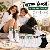 MTM My The Mall Giyim Unisex Çorap Çizgili 8'li Set 07 Good Vibes Yazılı Siyah Beyaz Uzun Soket Spor Kolej Stil Çorap - 39 - 44 - Çok Renkli