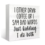 Mtrgdn I Either Drink Coffee or I Say Bad Words Ahşap Kutu Tabela Masa Dekoru Komik Kahve Ahşap Kutu Blok İşaret Ev Kahve Bar Kahve İstasyonu Duvar Masa Masa Dekoru Kahve Sever Hediye