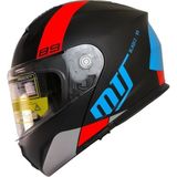 Mts 966 WX89 Çene Açılır Mat Siyah-Kırmızı-Mavi Kask - Renkli
