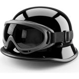 Mts M20 Nazi Tipi Yarım Kask (Gözlüklü) - Parlak Siyah - XL