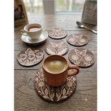 Mu Art Ahşap 10 Adet Ahşap Çift Yönlü Lazer Baskı Çiçek/kelebek Desenli Bardak Altlığı 6’lı Set 9 cm 3 mm Mdf, Dekoratif - Kahverengi
