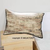 MuaToo Dekoratif Kare Kırlent Kılıfı Çatlaklar ve Çizikler ile Eski Tuğla Duvar Yatay Geniş tuğla Duvar Arka Plan Eskitilmiş Duvar 40 cm x 60 cm Kanepe için İki Taraflı