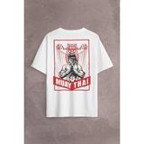 Muay Thai Tiger MuayThai Kick Boks Boxing Uzak Doğu Sırt Ön Baskılı Oversize Tişört Unisex T-Shirt Beyaz XL