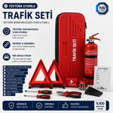 Muayene ve Yönetmeliğe Uygun Araç Trafik Seti - Yıldız ve Düz Tornavida+Pense+1 kg Yangın Tüpü+2 Adet Metal Ayaklı Reflektör+3 Metre Çeki Halatı+Ilk Yardım Çantası+Boyunluk+Takoz+Kaza Tutanağı