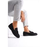 Mubiano 22107t-s Hakiki Nubuk Deri Siyah Ince Taban Püsküllü Erkek Loafer & Günlük Ayakkabı
