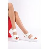 Mubiano 735-B Kalın Tırtık Tabanlı Beyaz Gladyatör Platform Sandalet - 38